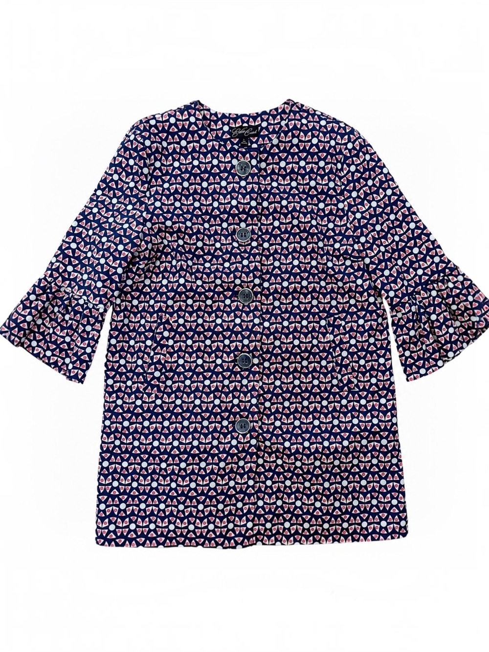 Eden Court Mod Geometric Print Tunic Jacket L Retro 60s